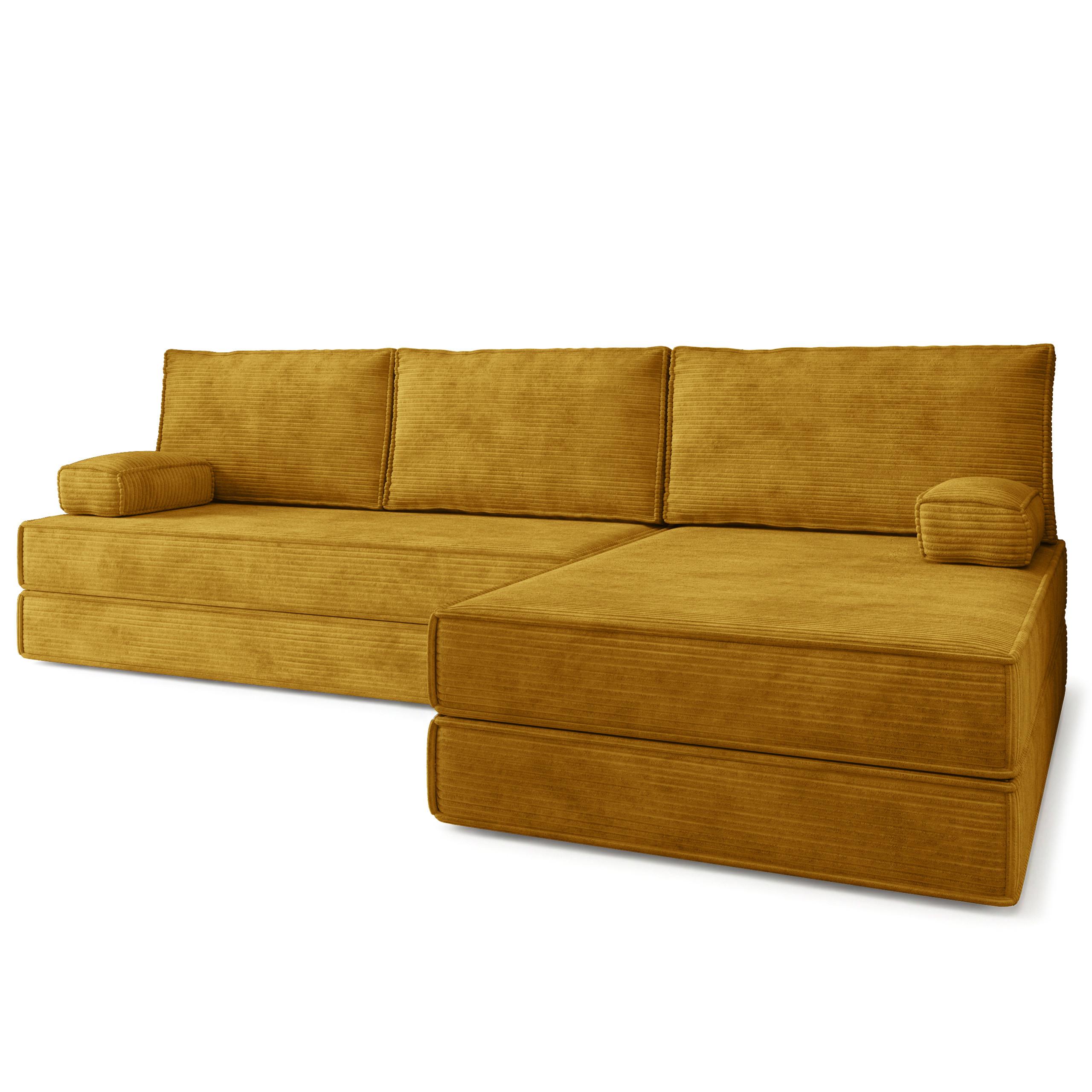 ECKSOFA ANKO modulares Boneless Sofa mit Schlaffunktion Gelb Kordstoff - Gelb, Textil (270/160cm) - MASSENO