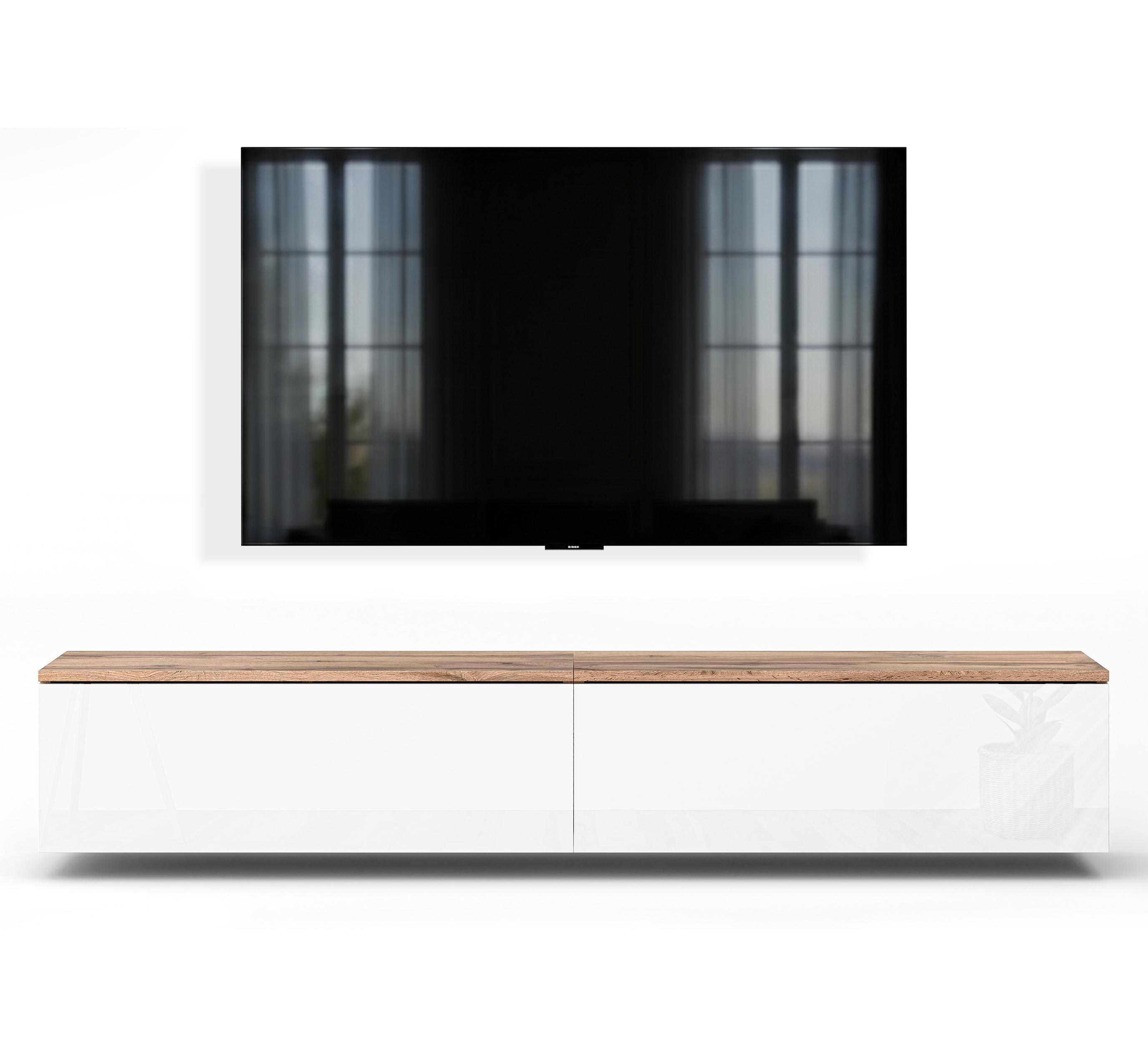 LOWBOARD Barvo 2x100 Eiche Wotan / Weiß Hochglanz 200/34/32 cm – hängendes TV-Board - Braun/Weiß, Holzwerkstoff (200/34/32cm) - AX Living