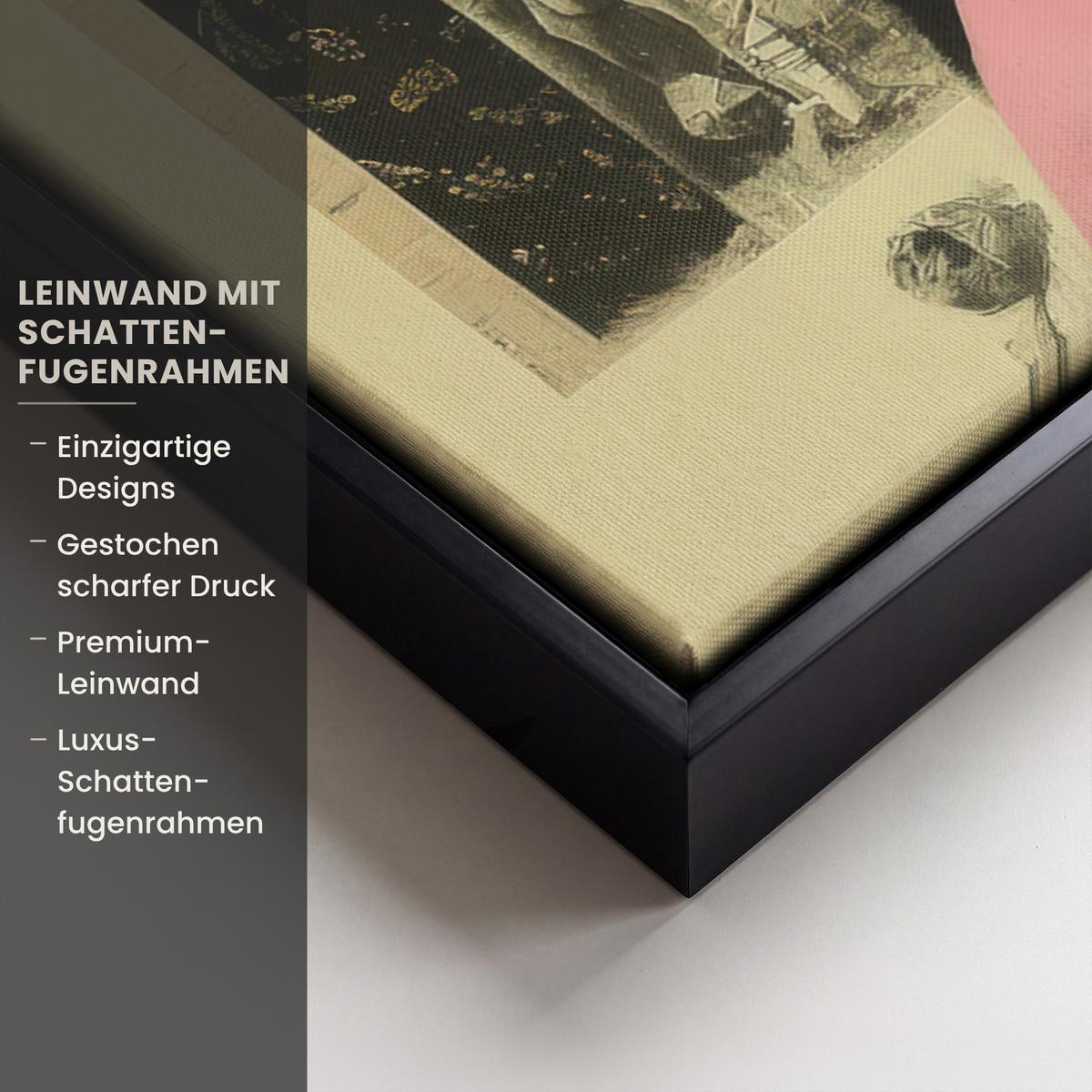 LEINWAND Bilder mit Rahmen - Mädchen - Sonnenbrille - Katze - Retro - 80x60 - Beige, Textil (80/60cm) - MuchoWow