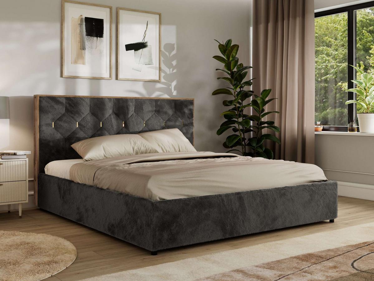 POLSTERBETT LARINO CLASSIC 200/200 - Dunkelgrau Plüsch - Multipocket-Matratze - Dunkelgrau, Textil (200/200cm) - MKS
