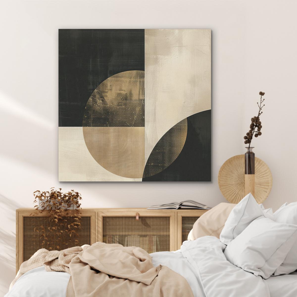 AKUSTIKBILD Abstrakt - Geometrische Formen - Schwarz - Gold Akustikpaneele 90x90 cm - Ecru, Kunststoff (90/90/0.9cm) - MuchoWow