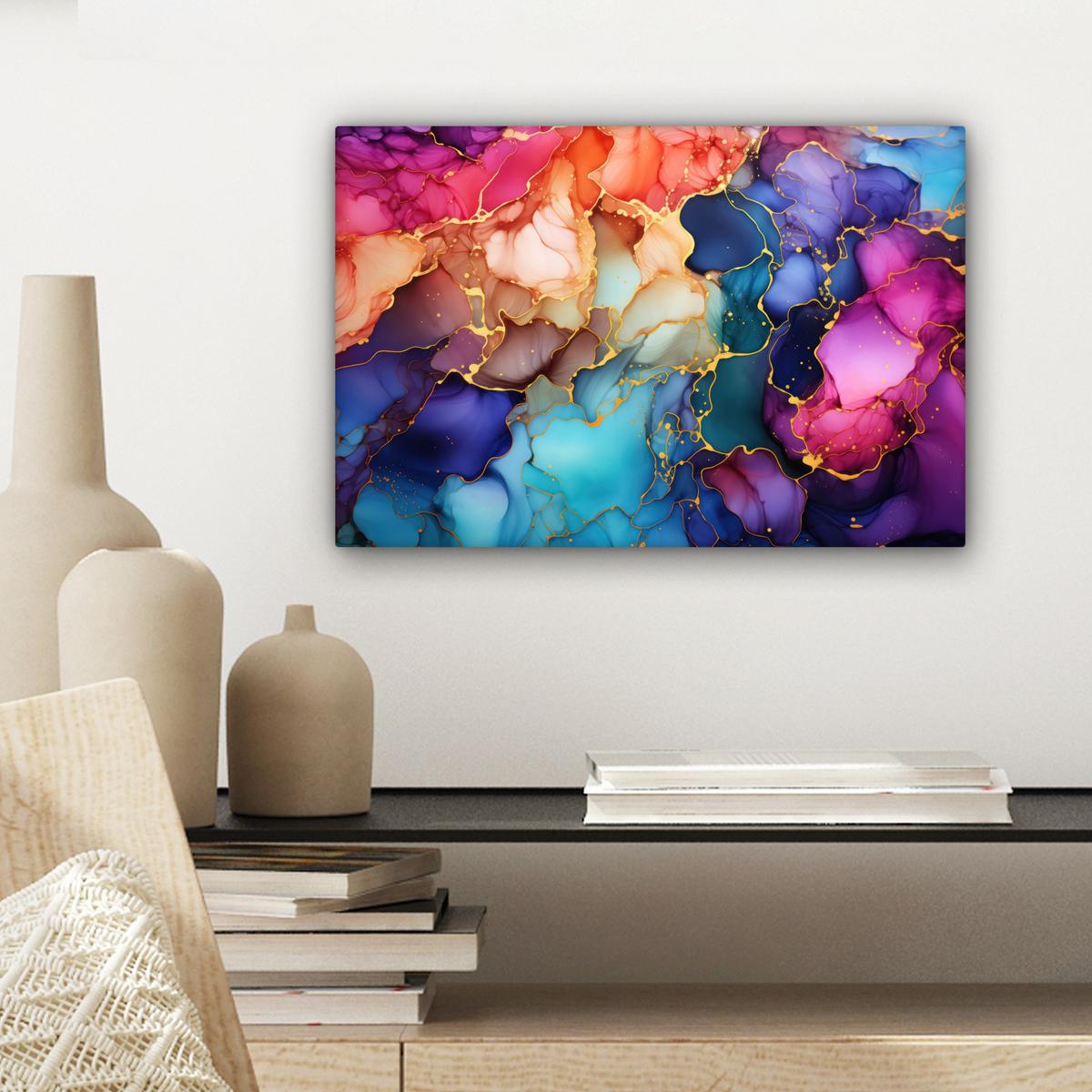 LEINWANDBILD Marmor - Bunt - Abstrakt Deko Schlafzimmer 30x20 cm - Multicolor, Textil (30/20cm) - MuchoWow