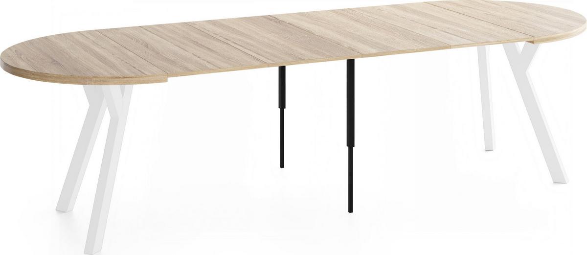 ESSTISCH Vero Weiß rund ausziehbar verlängerbar, Eiche Sonoma Hellbraun 100-300/100/77 cm - Weiß/Sonoma Eiche, Holz/Holzwerkstoff (100/300/76.5cm) - WFL GROUP