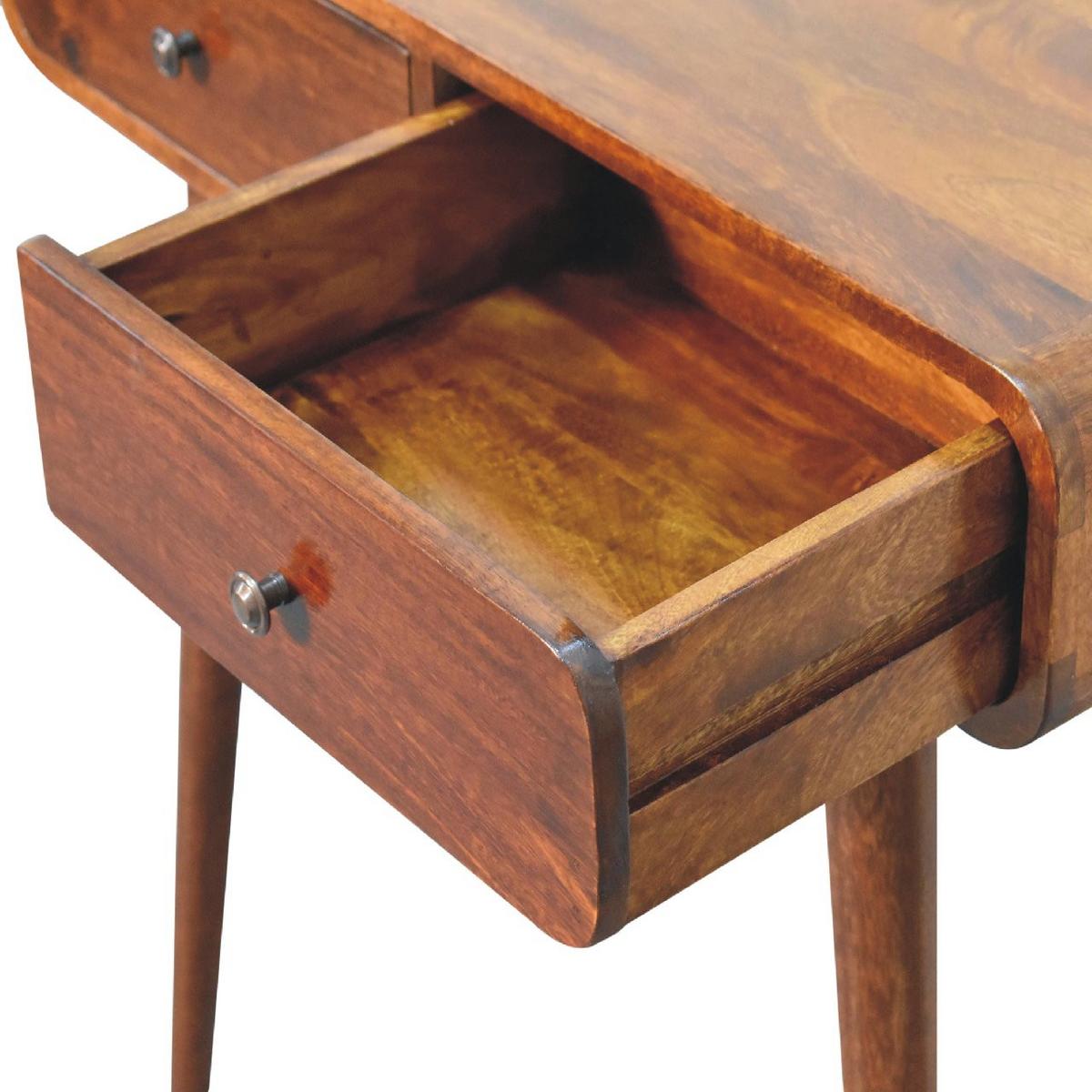 KONSELENTISCH mit 2 schubladen, Nordische Beine, Braun - Kastanienfarben/Messingfarben, Holz/Metall (35/80/78cm) - Artisan Furniture