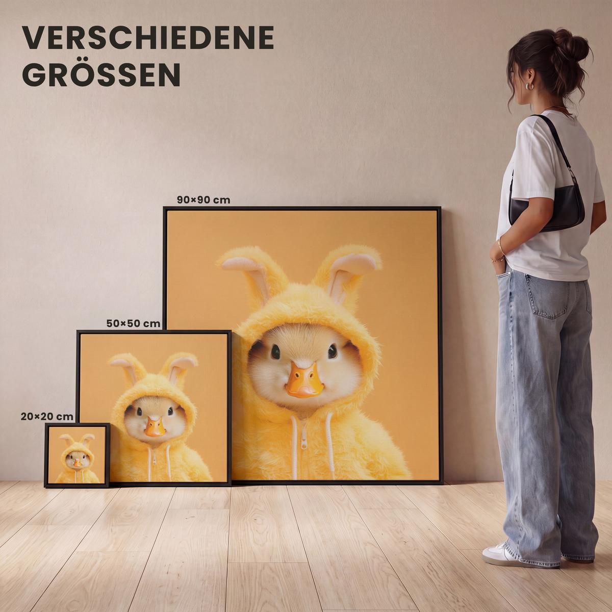 LEINWAND Bilder mit Rahmen - Osterhase - Kostüm - Ente - 20x20 - Gelb, Textil (20/20cm) - MuchoWow