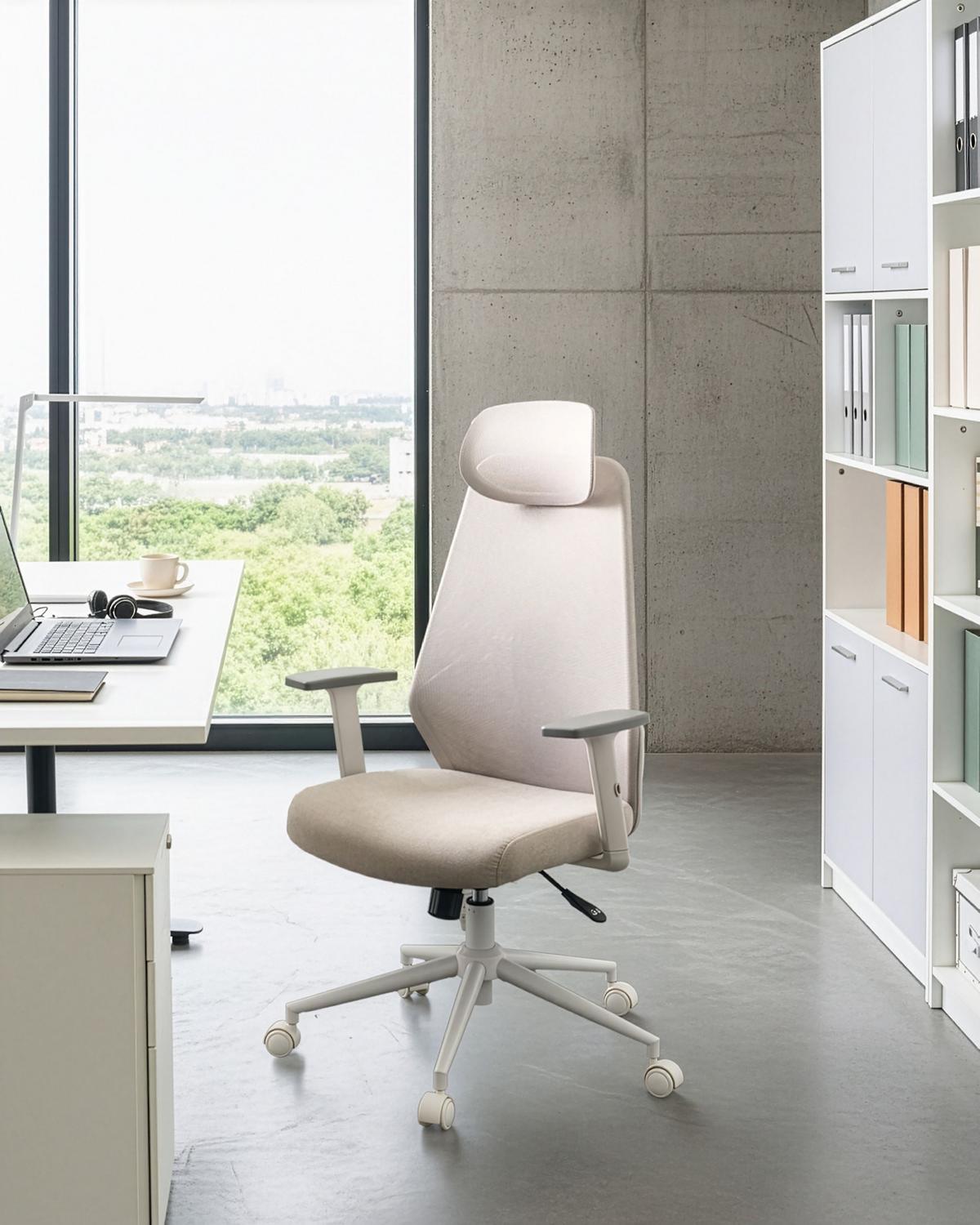BÜROSTUHL Hellgrau Oryn - Hellgrau/Weiß, Textil/Metall (71/115/65cm) - Beliani