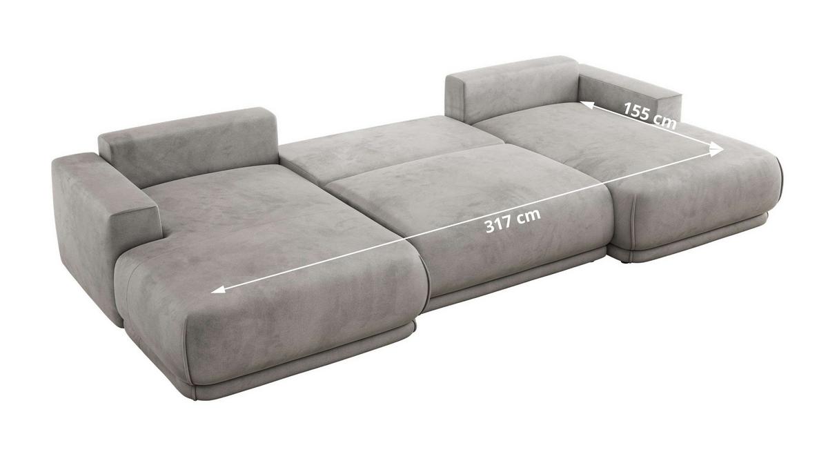 WOHNLANDSCHAFT RINA U Hellgrau Velvet - Hellgrau/Schwarz, Kunststoff/Textil (360/85/170cm) - MKS