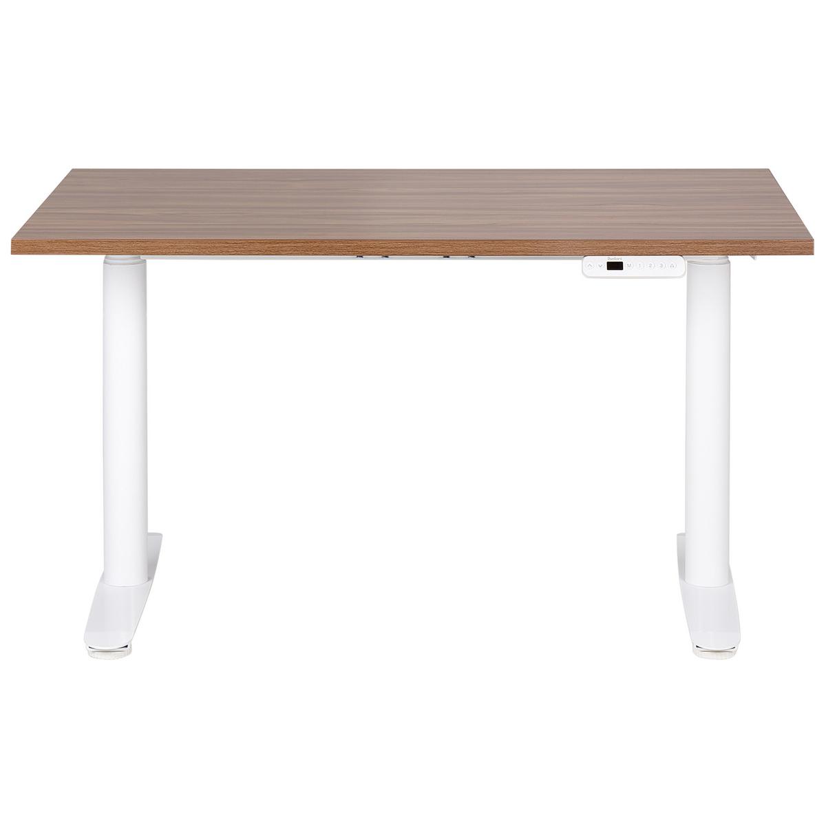SCHREIBTISCH braunweiß 120/72 cm elektrisch höhenverstellbar Destin IV - Dunkelbraun/Weiß, Holz (72/120/67cm) - Beliani