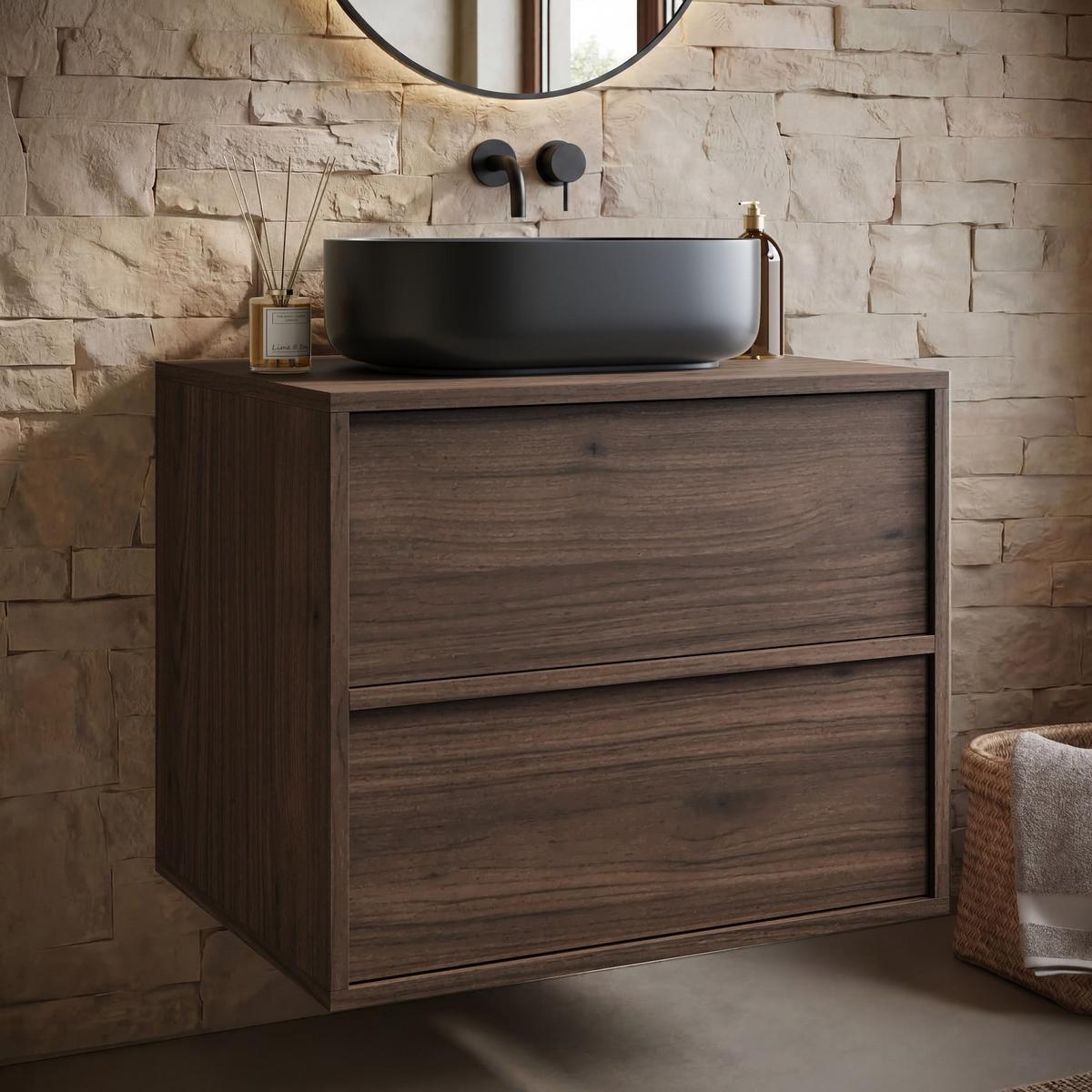 WASCHBECKENUNTERSCHRANK Mali 2 Schubladen Walnuss Braun - 60 x 46 x 54 cm - Eichefarben, Holz (60/54/46cm) - Badplaats
