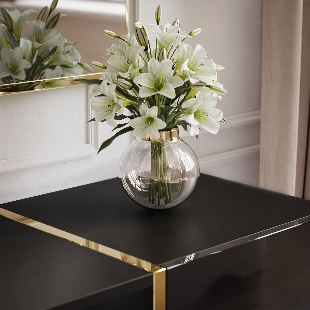 TV-ELEMENT ONYX AUF GOLDENEN BEINEN HOCHGLANZ 158 CM PUSH OPEN - Schwarz, Holzwerkstoff (158/53/41.3cm) - Lookway