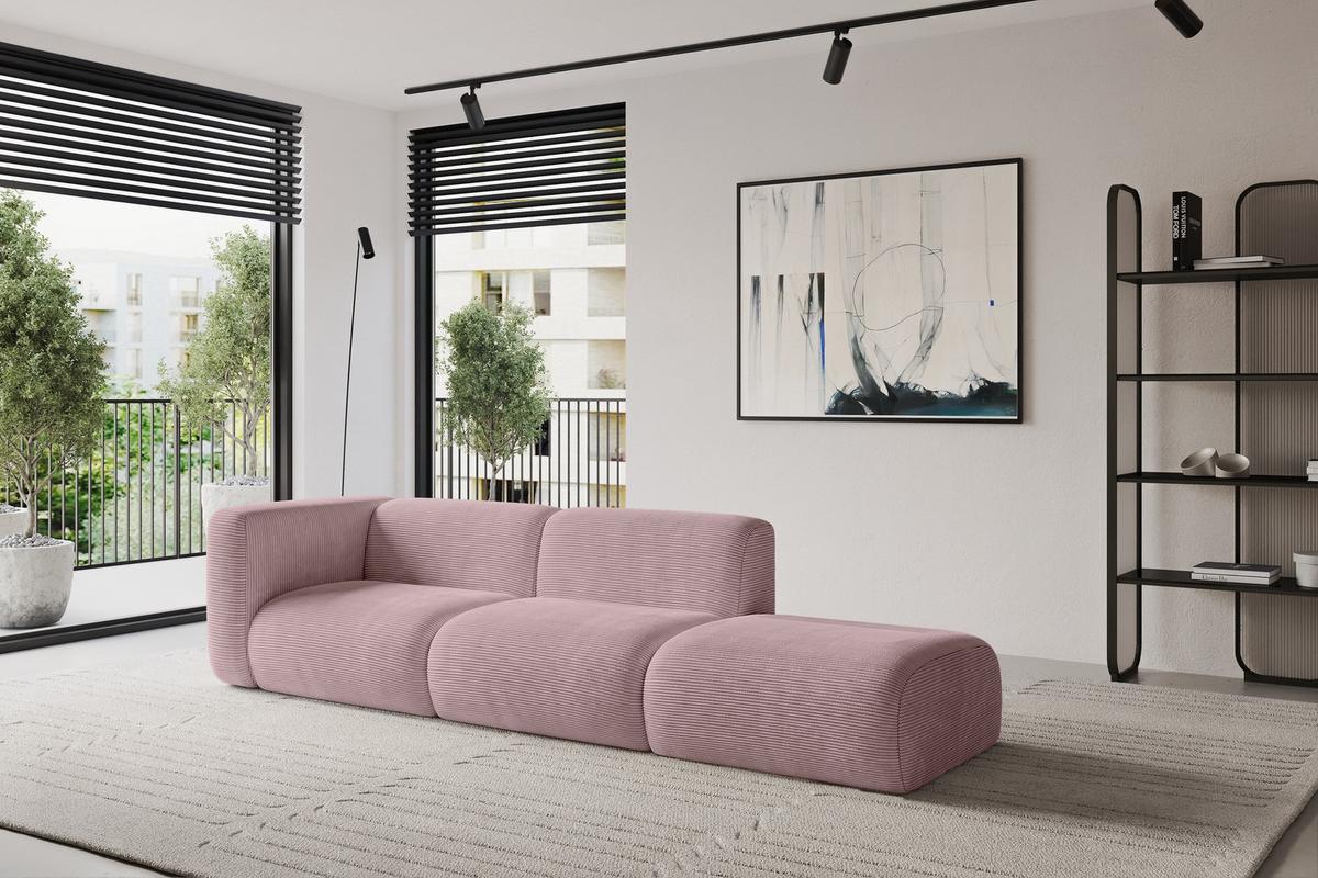 SOFA Ottomane Links MIRA-S3 296x89x70 Rosa Cord - Schwarz/Rosa, Holzwerkstoff/Kunststoff (296/70/89cm) - ALTDECOR