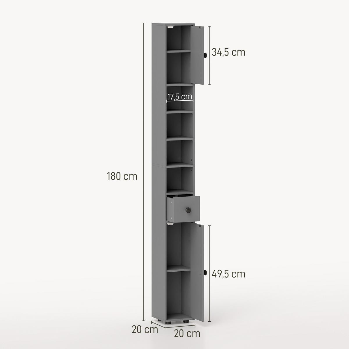 BADEZIMMERSCHRANK Spanplatte Grau - Schwarz/Grau, Karton/Holzwerkstoff (20/180/20cm) - Kleankin