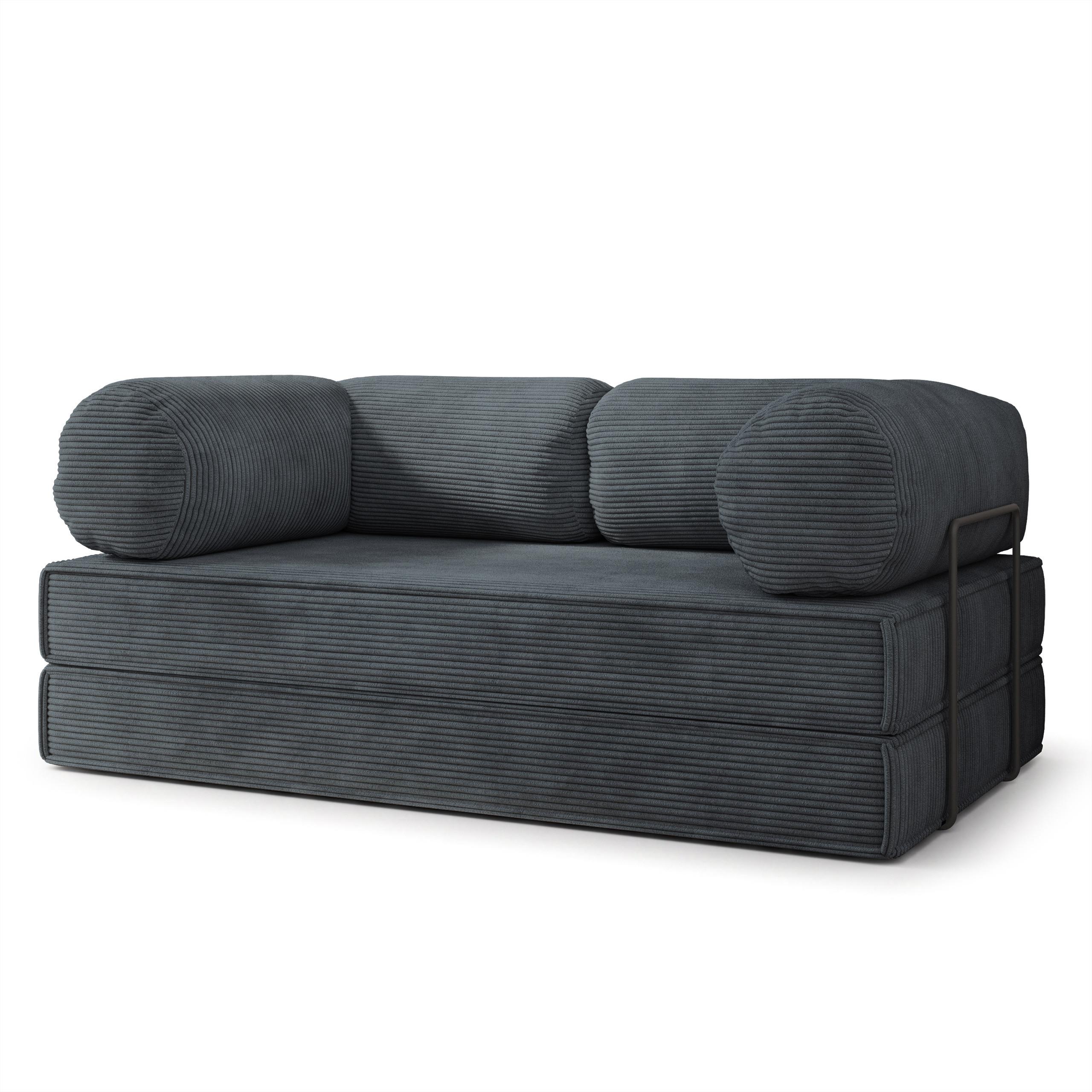 BETTSOFA ALVIO aus Schaumstoff Kordstoff Grau Schlaffunktion - Dunkelgrau, Textil (170/68/80cm) - MASSENO