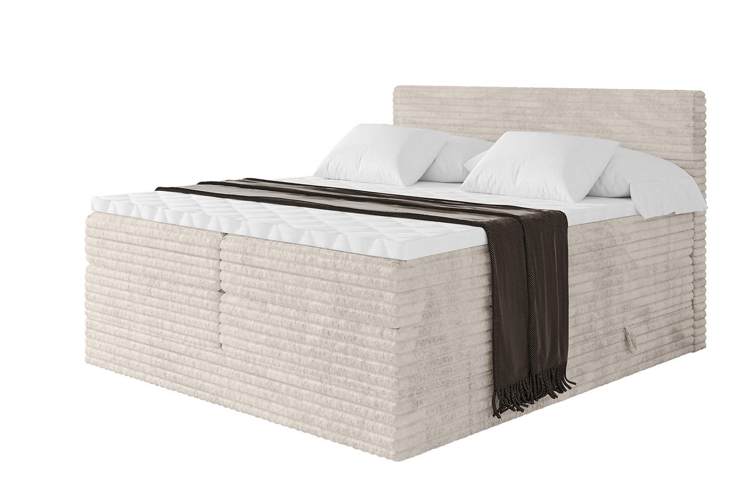 BOXSPRINGBETT mit Matratze H3|H4 und Lattenrost - TOLO KING-v1 120x200 Cord - Creme - Creme, Holzwerkstoff (120/200cm)