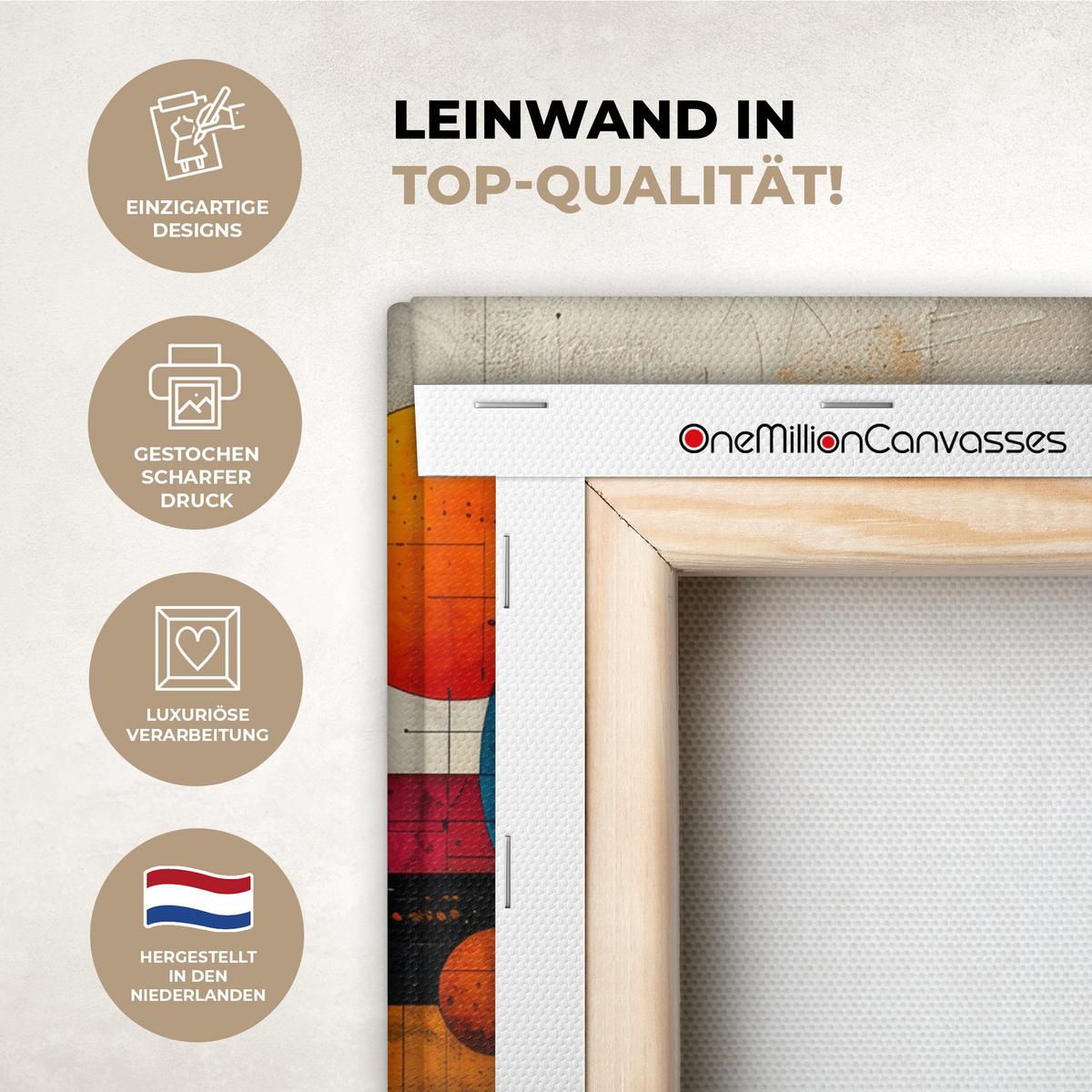 LEINWANDBILD Vintage - Moderne Kunst - Orange - Geometrische Formen Deko Wohnzimmer 20x20 cm - Multicolor, Textil (20/20cm) - MuchoWow