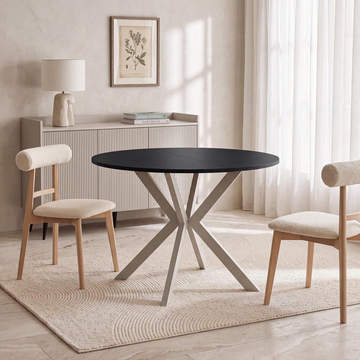 ESSTISCH Valio rund oval ausziehbar verlängerbar mit Metallbeinen in Kaschmir Grau, Schwarz 100-140/100/76 cm - Kaschmir/Beige, Holzwerkstoff/Metall (100/140/76cm) - WFL GROUP