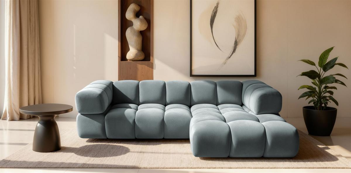 ECKSOFA Blanche In Bluvel - Blaugrau, Holzwerkstoff/Textil (150/280cm) - Fun Möbel