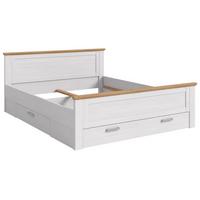 BETT weiß Lärche, Eiche Artisan Landhaus Liegefläche 180 x 200 cm, Doppelbett mit 3 Bettschubkästen - Eichefarben/Weiß, Holzwerkstoff/Metall (180/200cm) - Inn.Furn