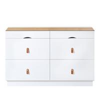 SIDEBOARD weiß mit glasplatte 120 cm, 6 schubladen & schmuckfach - Weiß, Holzwerkstoff (120/78/40cm) - Urban Meuble