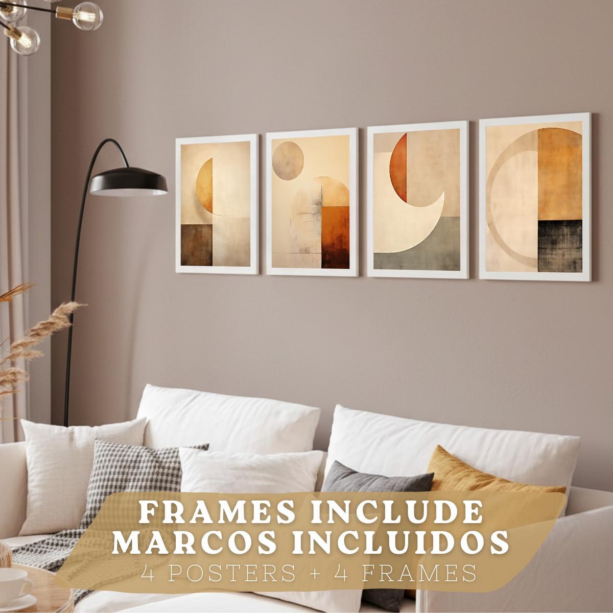 POSTER Set of 2 Beige Abstract Shape Wall Art Modern Living Room Bedroom Kitchen Bathroom Decor Weißer Rahmen A3 - Weiß, Papier (29.7/1/42cm) - Nacnic