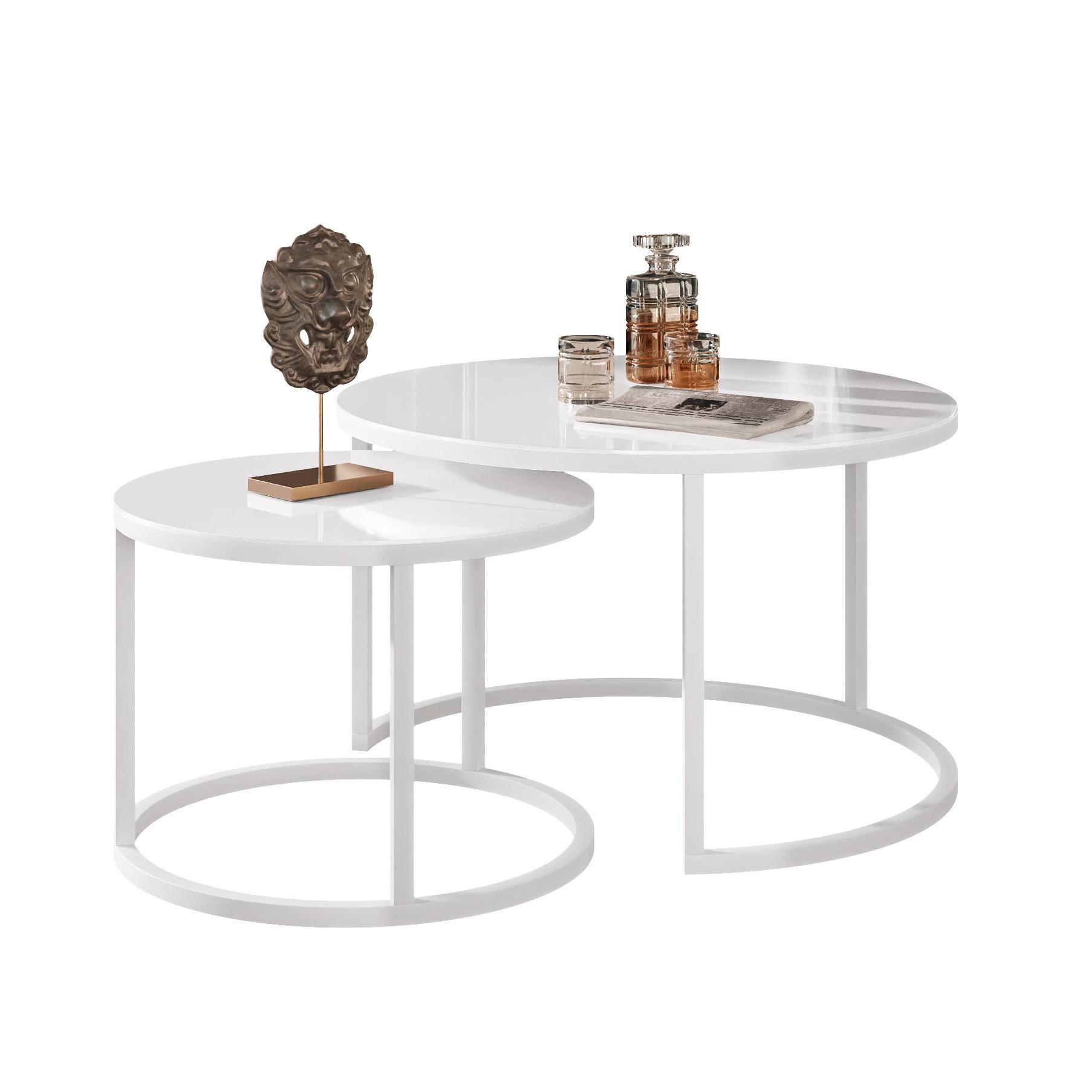 COUCHTISCH 2-in-1 CIRI GLASS mit schwarzer und weißer Struktur - Weiß, Holzwerkstoff (70/70/47cm) - Lookway