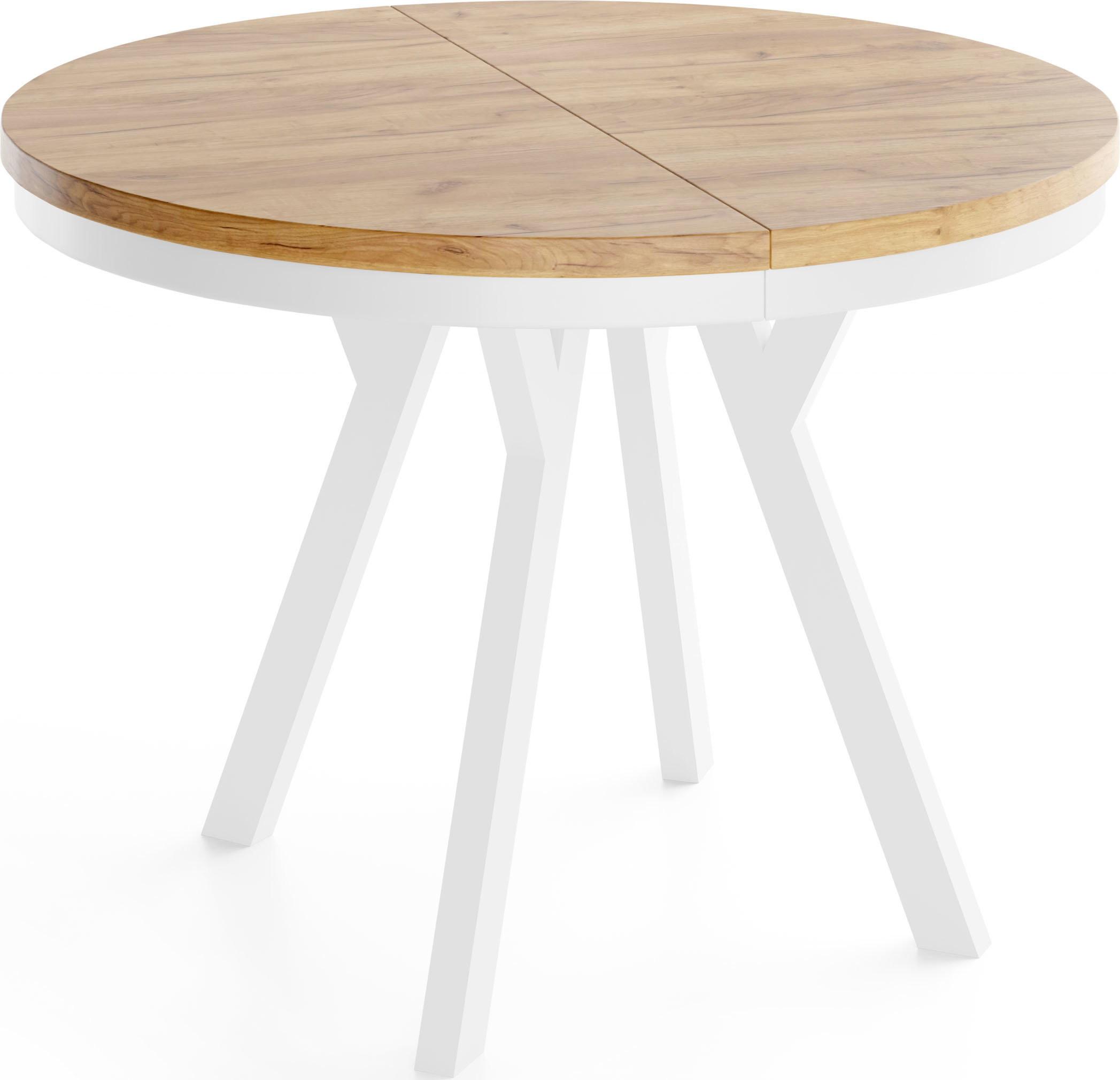 ESSTISCH Vero Neo Weiß rund ausziehbar verlängerbar, Eiche Braun 100-300/100/77 cm - Eiche Wotan/Weiß, Holz/Holzwerkstoff (100/300/77cm) - WFL GROUP