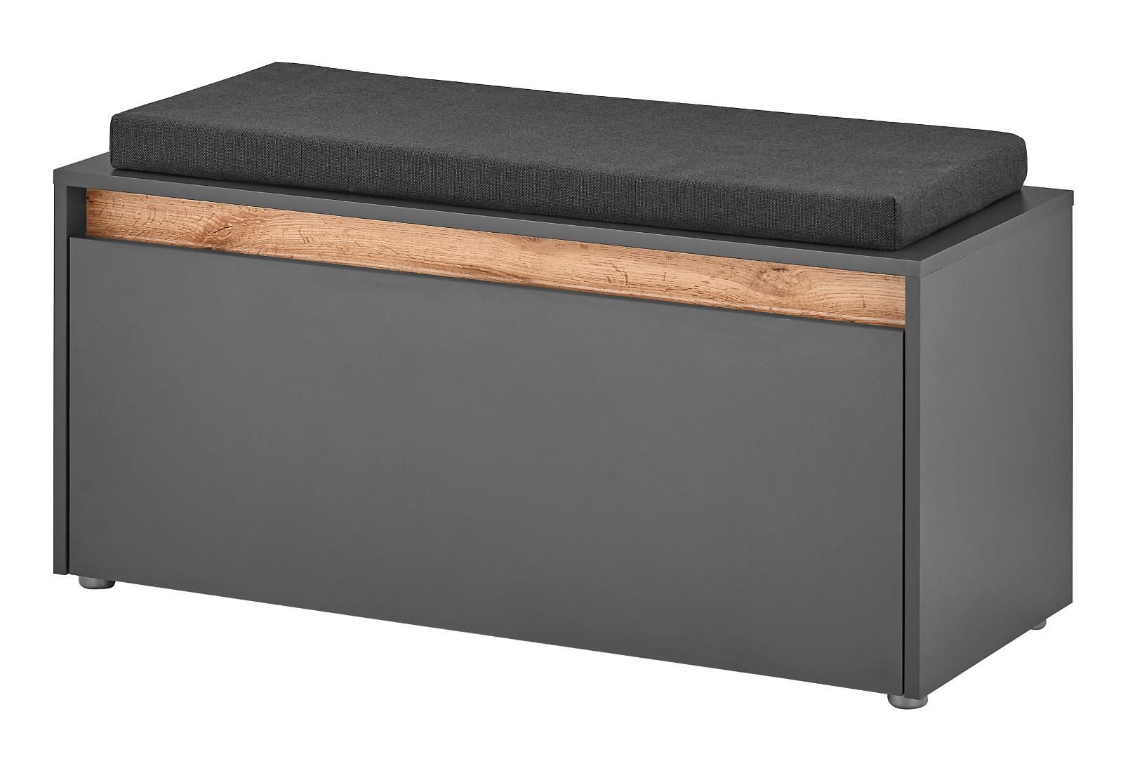 GARDEROBENBANK grau matt, Eiche Wotan 100 cm, Sitzbank inklusive Sitzkissen - Eiche Wotan/Silberfarben, Holzwerkstoff/Kunststoff (100/45/40cm) - Furn.Design