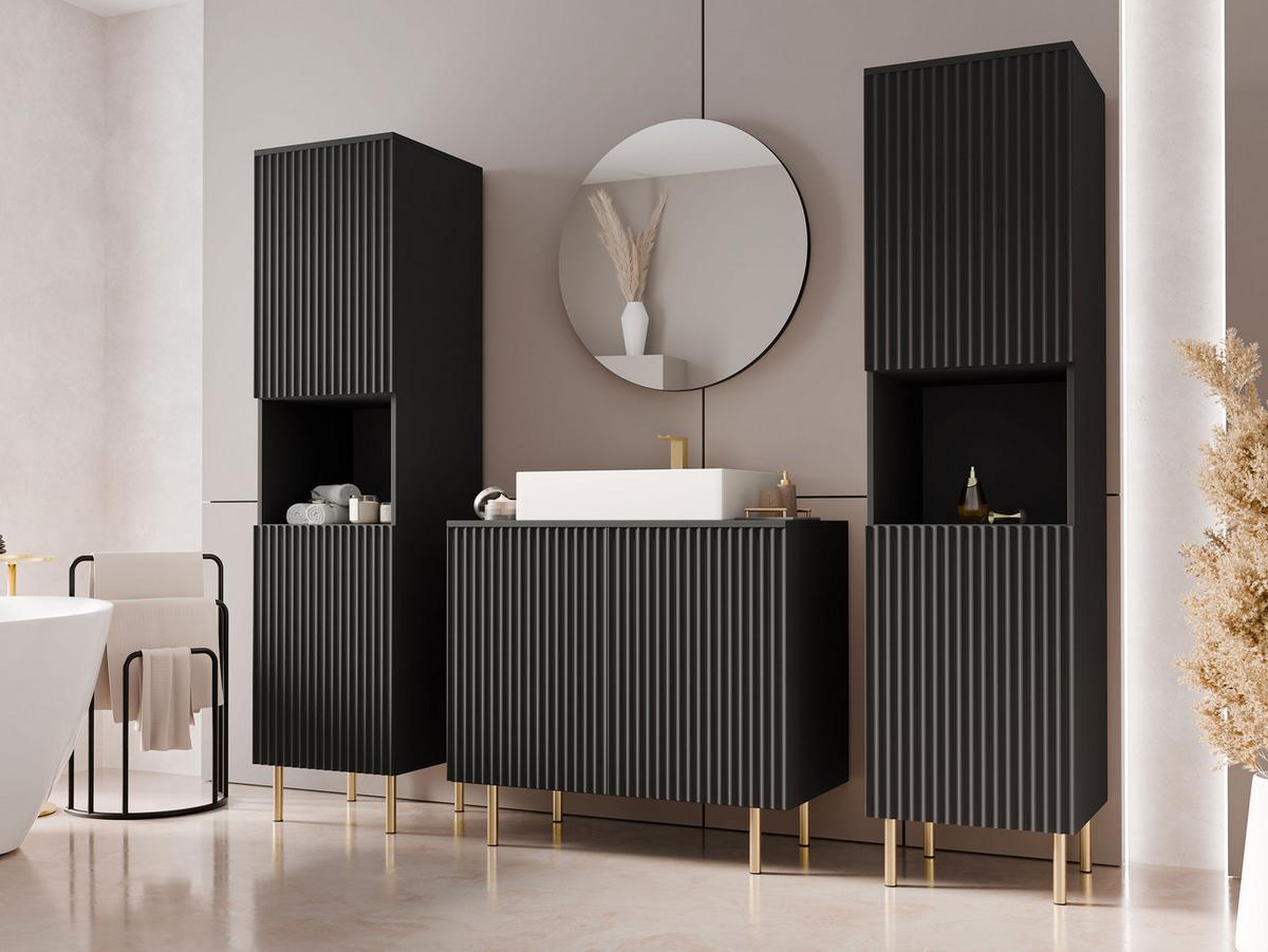 BADMÖBEL-SET Nubia VI - Goldfarben/Schwarz, Holzwerkstoff/Metall (87/79/45cm) - MIRJAN24