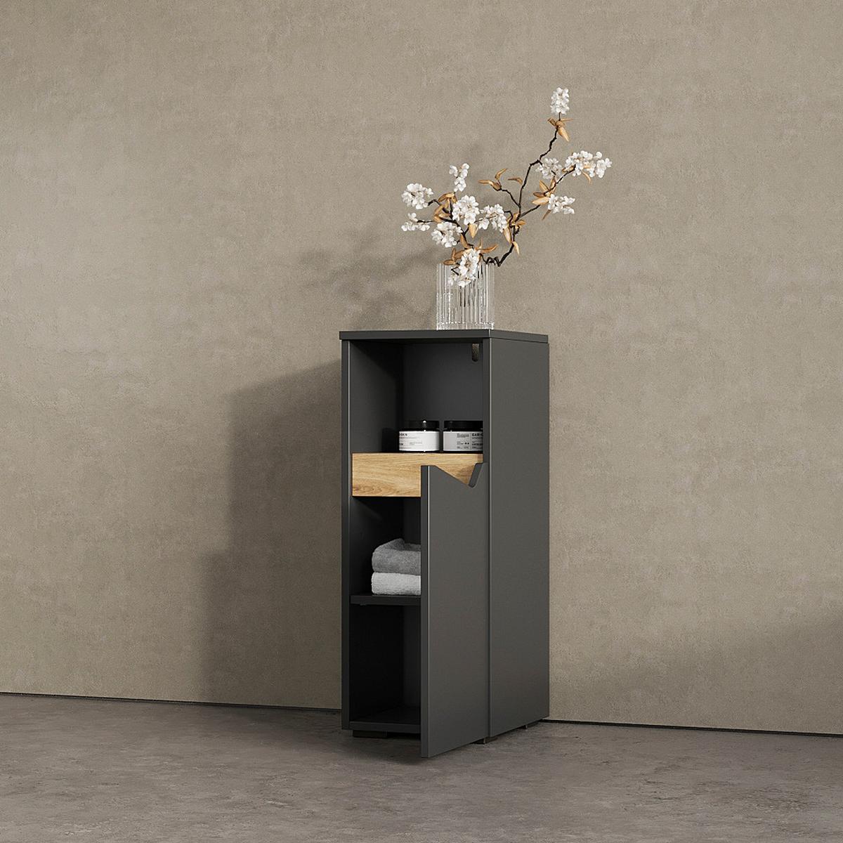 MIDISCHRANK Timavo Anthrazit 30 x 74.5 cm mit Tür und offenem Fach - Anthrazit, Holzwerkstoff (30/74.5/35cm) - Livinity®