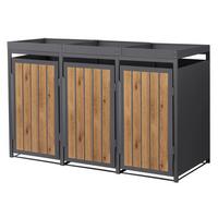 MÜLLTONNENBOX 3er mit Pflanzdach 240L Anthrazit-Holzoptik aus Stahl - Hellbraun, Metall (80/124/196cm) - ML-DESIGN