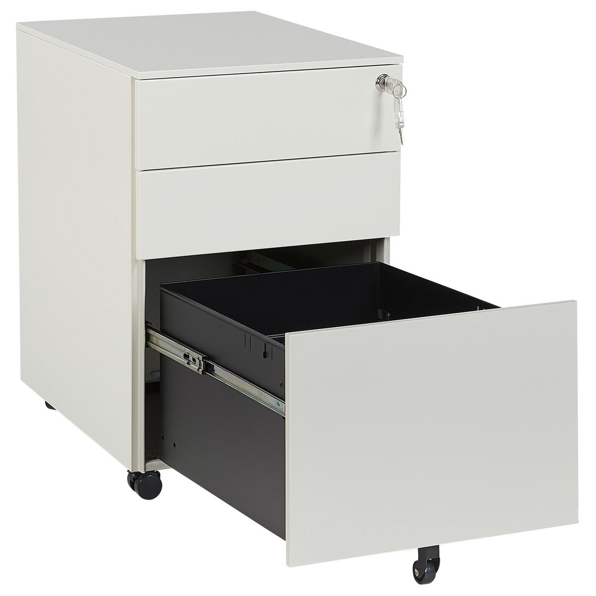 AKTENSCHRANK Metall cremeweiß 3 Schubladen mit Rollen Cami - Weiß, Metall (39/60/50cm) - Beliani