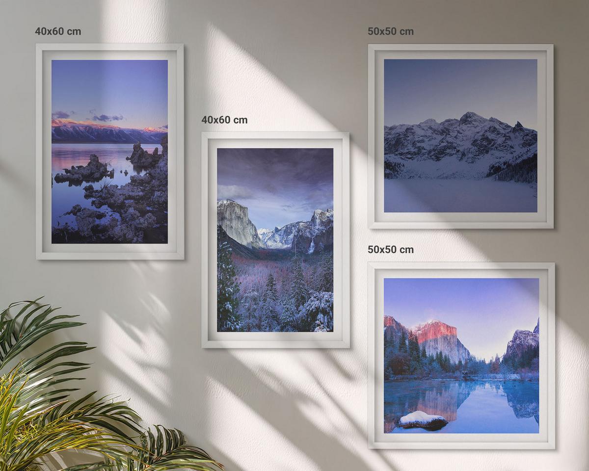 BILDER SET 4er Set - 50x50 cm & 40x60 cm Weißer Rahmen - Berglandschaften, Sonnenuntergang, Wasser - Weiß, Kunststoff (50/50cm) - TULUP