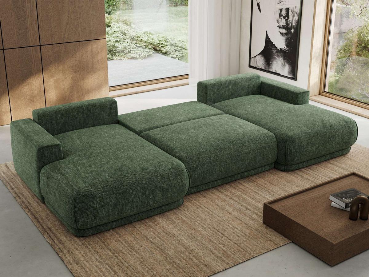 WOHNLANDSCHAFT RINA U Dunkelgrün Schenille grob gewebt - Dunkelgrün/Schwarz, Kunststoff/Textil (360/85/170cm) - MKS