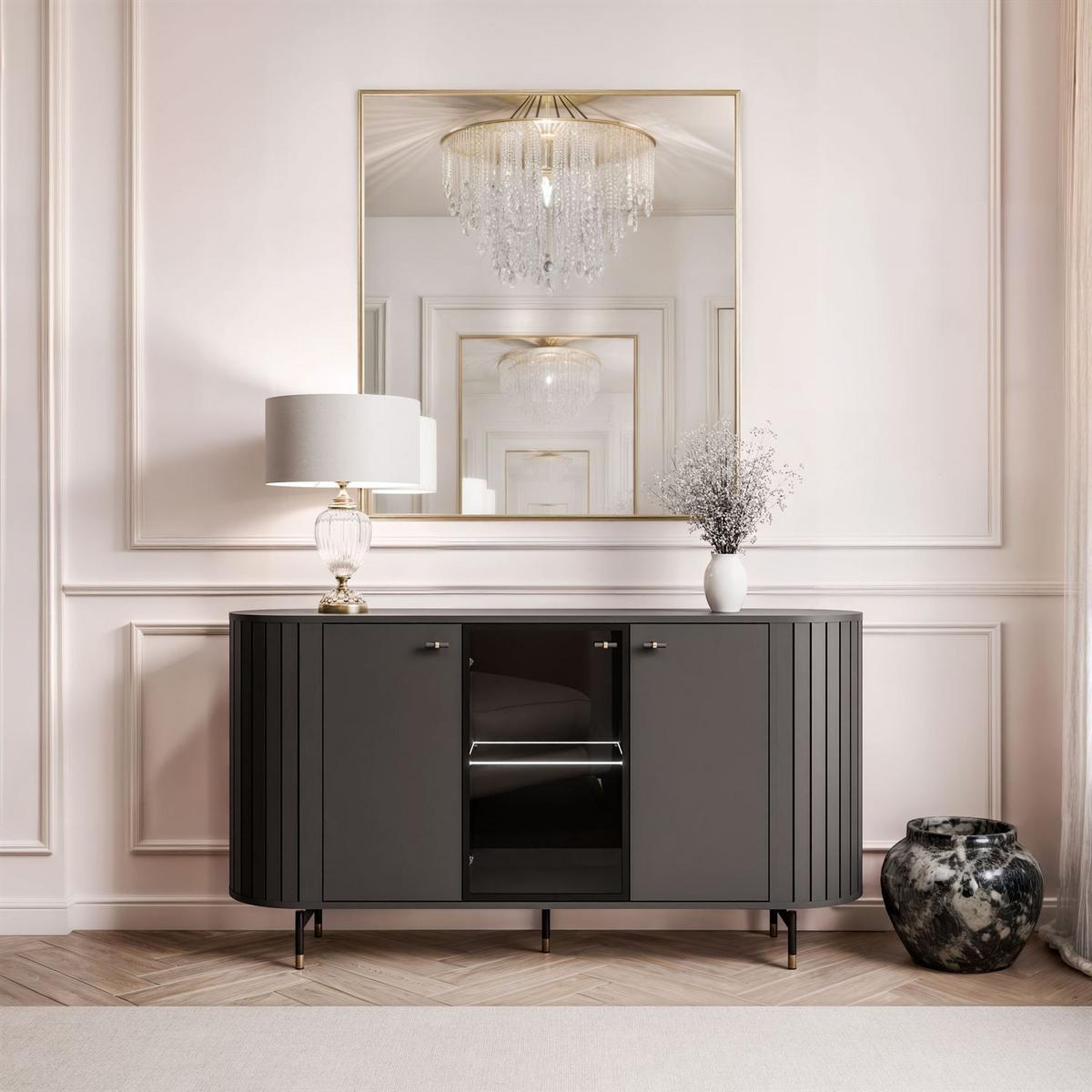 SIDEBOARD ELODIE 3T mit LED-Beleuchtung Schwarz - Schwarz, Holzwerkstoff (150/81/40cm) - Lookway