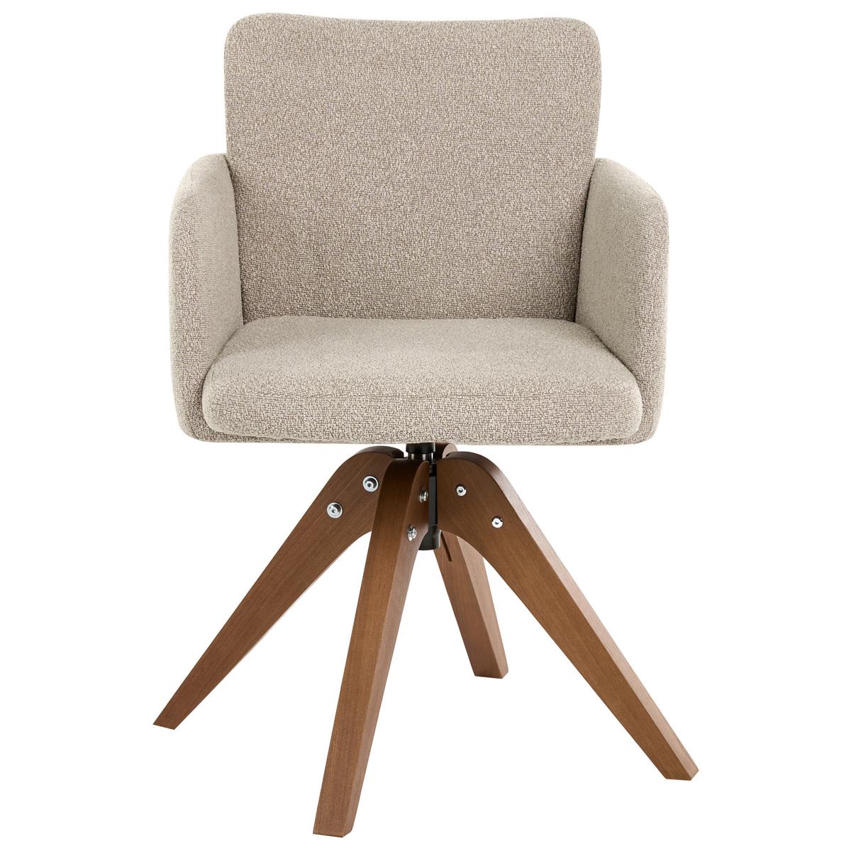 ESSZIMMERSTUHL 2er Set drehbar Bouclé Beige Evelyn - Beige/Braun, Holz/Textil (64/80/64cm) - Beliani