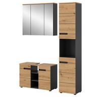BADMÖBEL-SET Eiche, grau 3-teilig 133 cm, Komplettset mit Soft-Close - Schwarz/Eiche Artisan, Glas/Holzwerkstoff (133/193/34cm) - Inn.Furn
