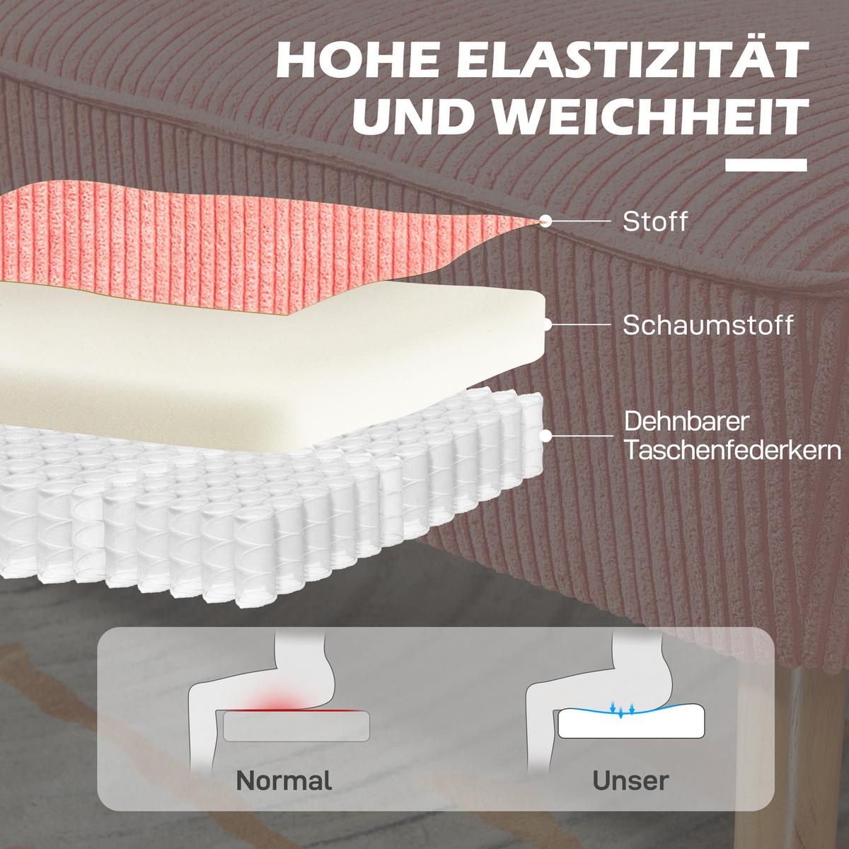 2-SITZER Sofa Polstersofa Doppelsofa Zweisitzer Sofa Cordartiges Polyester Rosa - Koralle/Rosa, Holz/Textil (56.5/77/117cm) - HOMCOM