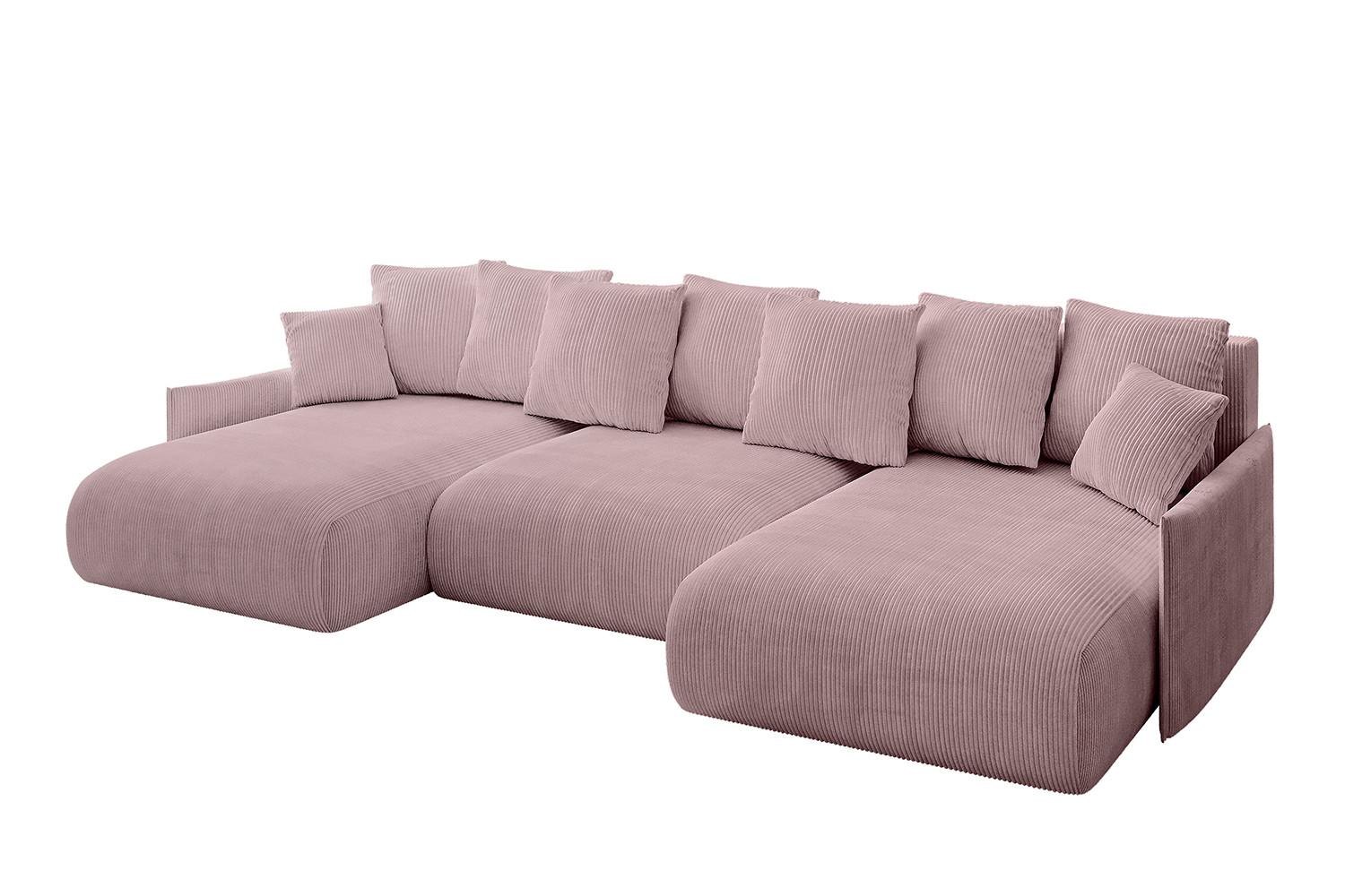 WOHNLANDSCHAFT mit Schlaffunktion und Bettkasten ONESK-U-v1 317x177x72 Rosa Cord - Rosa, Holzwerkstoff/Kunststoff (317/72/177cm) - ALTDECOR