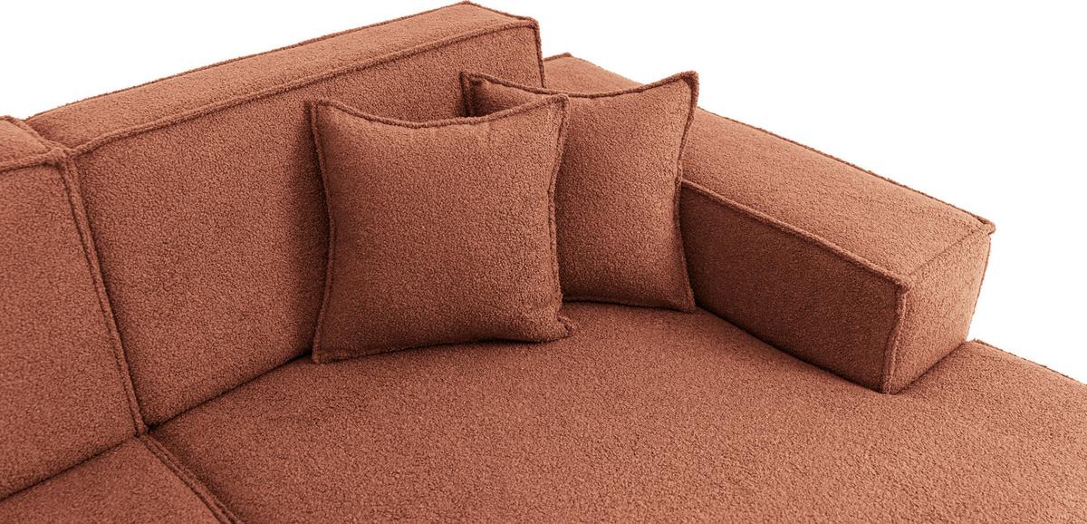 ECKSOFA Hana Loft 3-Sitzer Ecke Rechts, Boucle, Terra 241/80/168 cm - Terracotta/Schwarz, Textil/Metall (241/168cm) - WFL GROUP