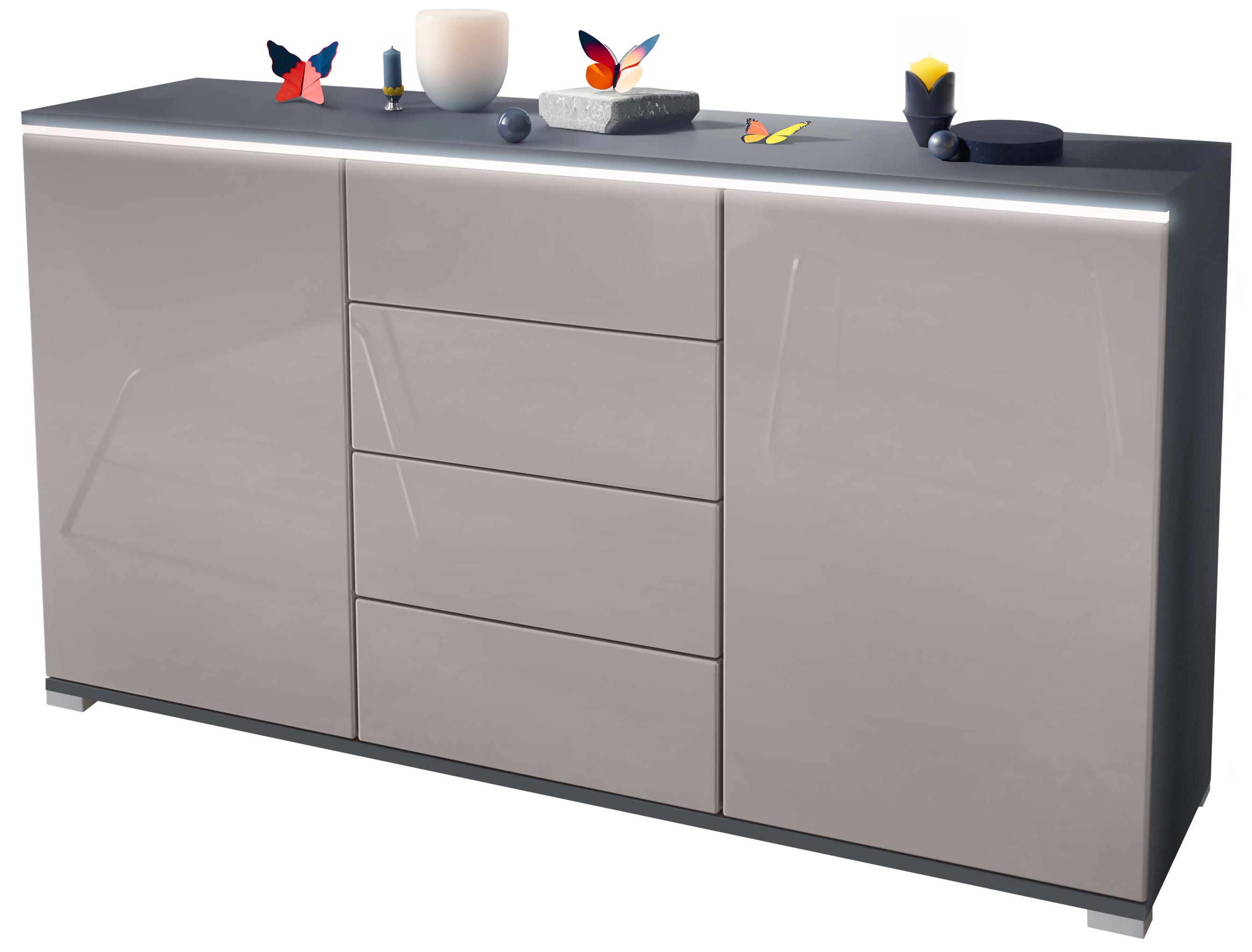 SIDEBOARD Faro Sandgrau Hochglanz - Sandfarben, Holzwerkstoff (138.5/75.5/35cm) - Vladon