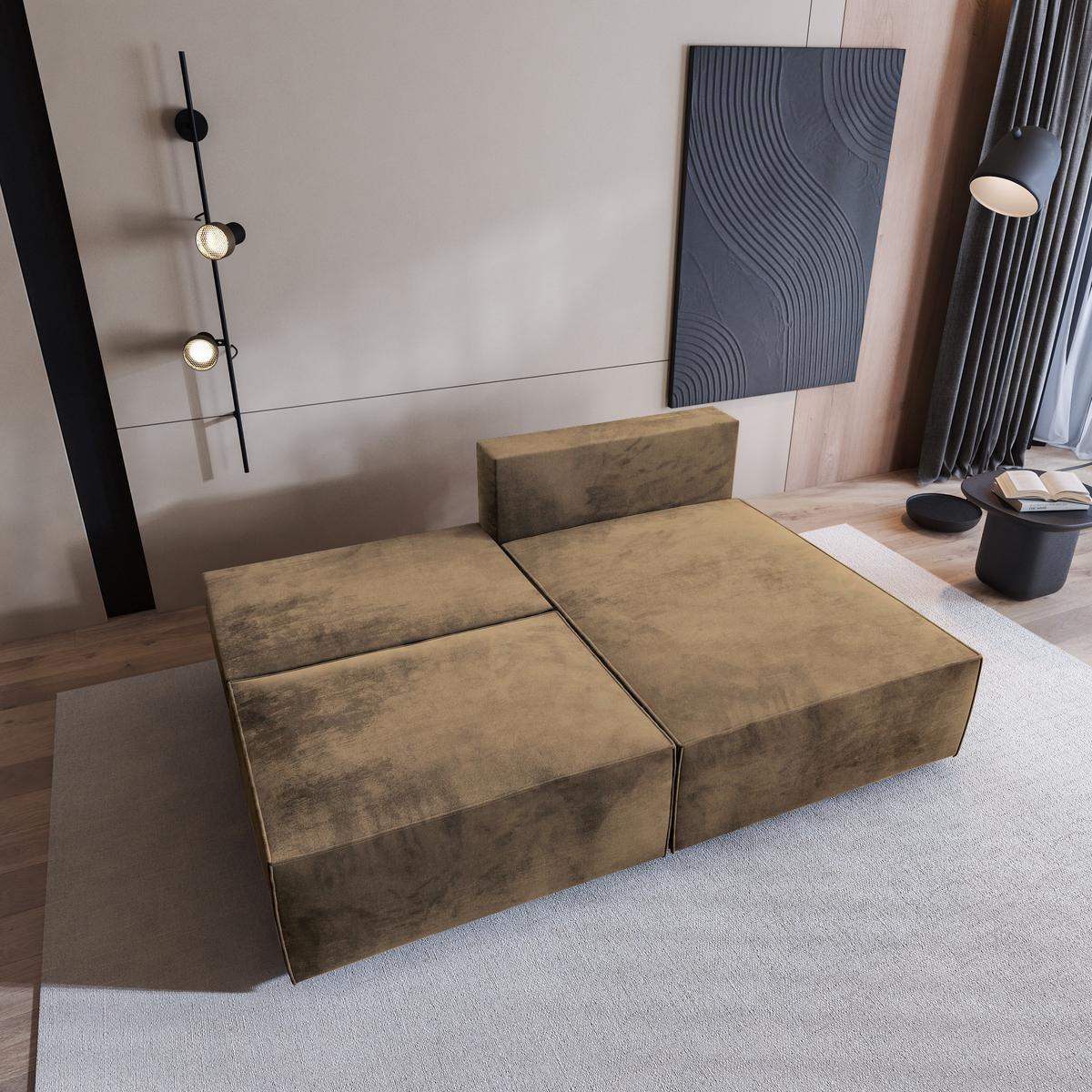 ECKSOFA FIORO M Beige Velours-Stoff mit Schlaffunktion - Beige/Grau, Holz/Kunststoff (204/148cm) - MASSENO
