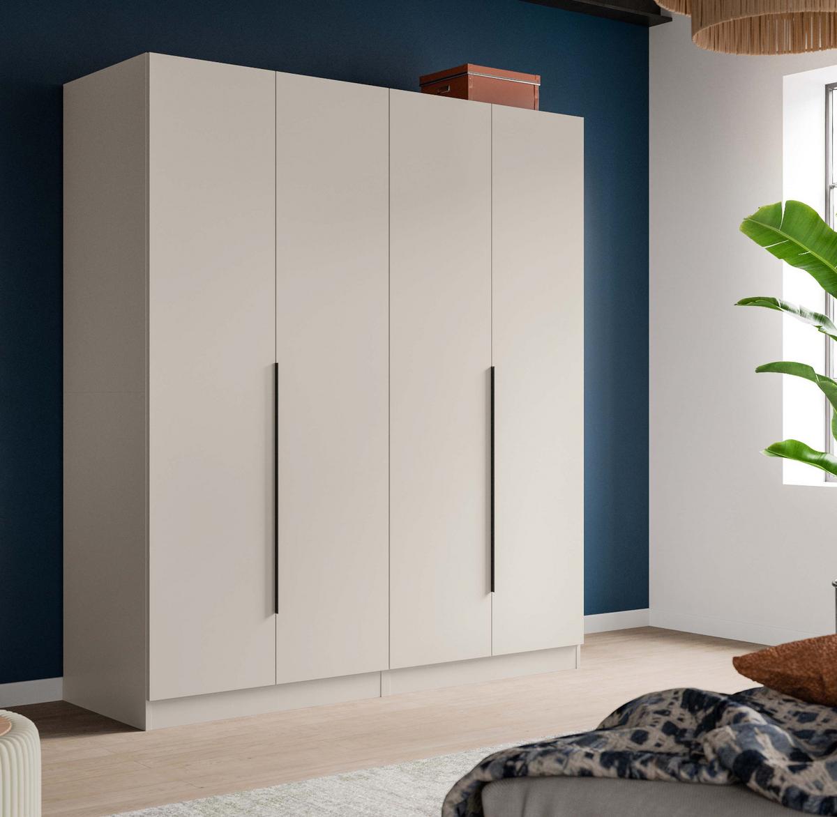 KLEIDERSCHRANK kaschmir 160 x 181 cm, Drehtürenschrank 4-türig - Kaschmir/Schwarz, Holzwerkstoff/Kunststoff (160/181/52cm) - Inn.Furn