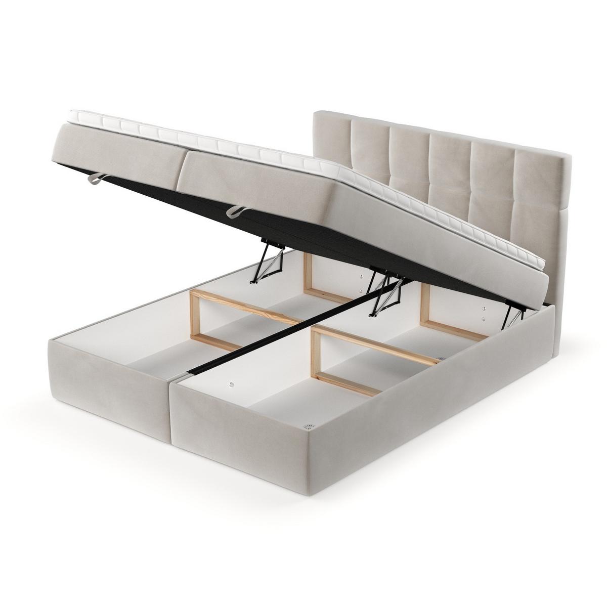 BOXBETT Savio 160/200 cm Hellbeige im Paros Stoff - Beige/Schwarz, Holz/Holzwerkstoff (160/200cm) - AltaBeds