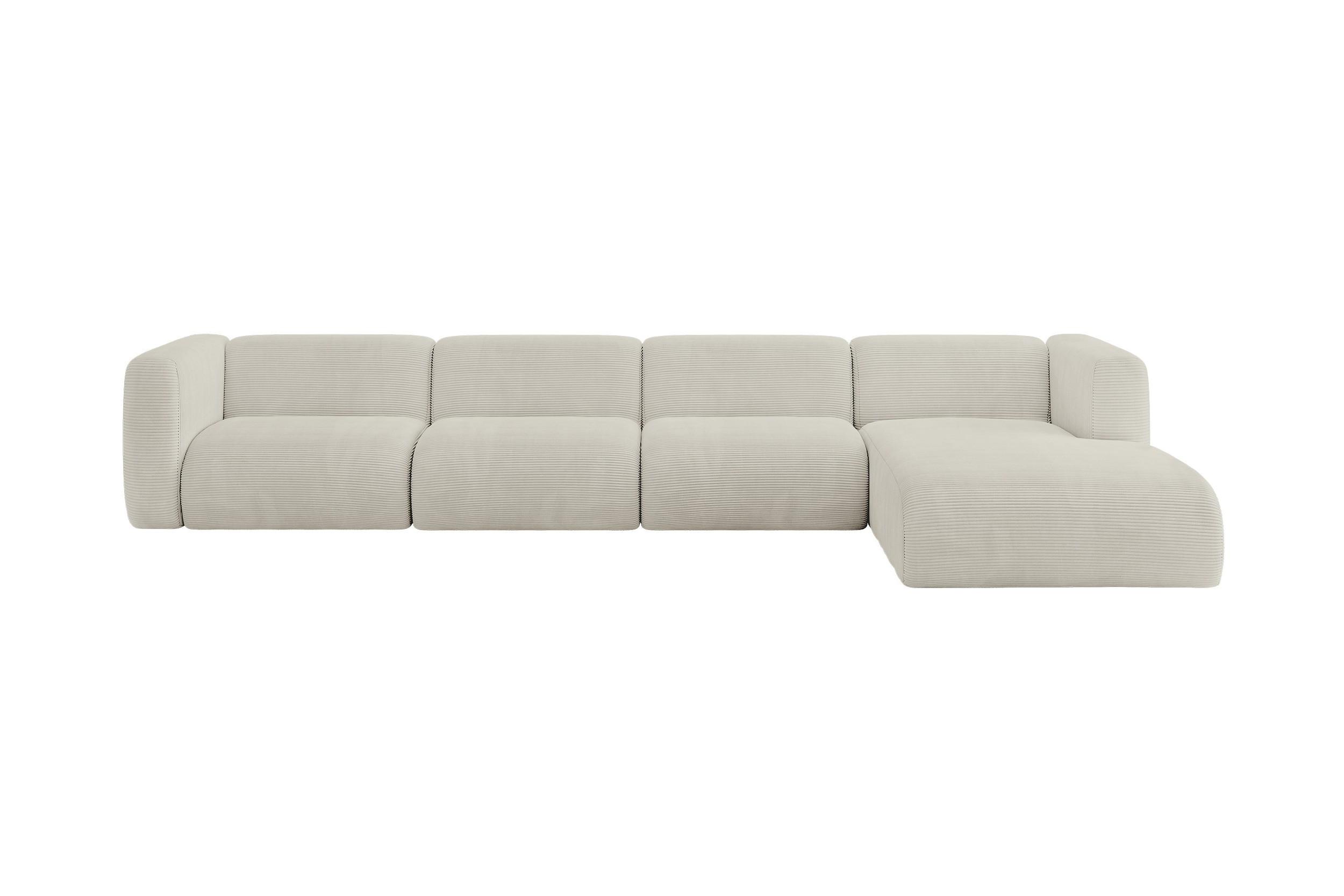 ECKSOFA Ottomane Rechts MIRA-L3 409x179x70 Creme Cord - Ecru/Creme, Holzwerkstoff/Kunststoff (409/179cm) - ALTDECOR