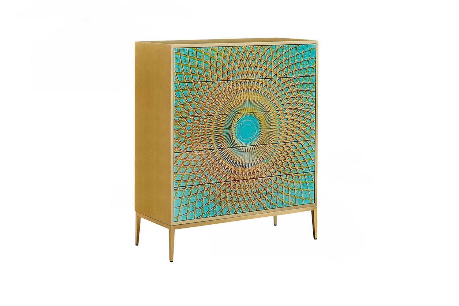 HIGHBOARD LAGO Grün Holz - Goldfarben/Grün, Holz/Metall (100/120/40cm) - KAWOLA