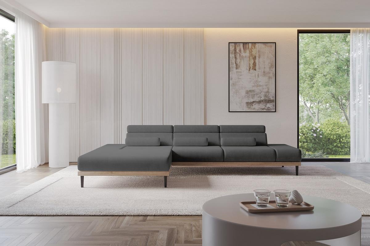 ELEKTRISCHES ECKSOFA Links MONA 316x205x85 Dunkelgrau Velours - Anthrazit, Holzwerkstoff/Textil (316/205cm) - ALTDECOR