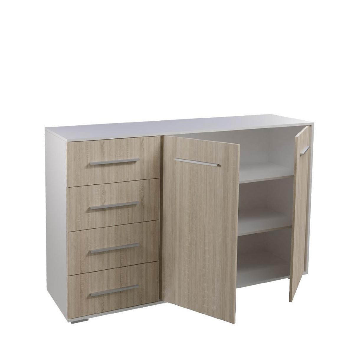 KOMMODE Frida 01 2D4S Weiss/Sonoma 135 cm - Alufarben/Weiß, Holzwerkstoff/Kunststoff (135/95/45cm) - imoebel24