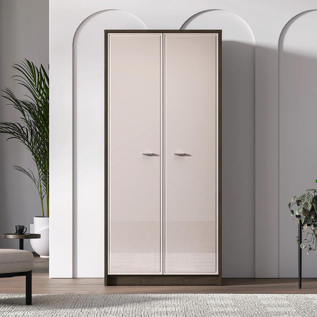SCHRANK 2 Türen Kaius Kaschmir und Dunkles Holz - Beige, Holzwerkstoff (89.4/194.7/52.4cm) - Petits-meubles