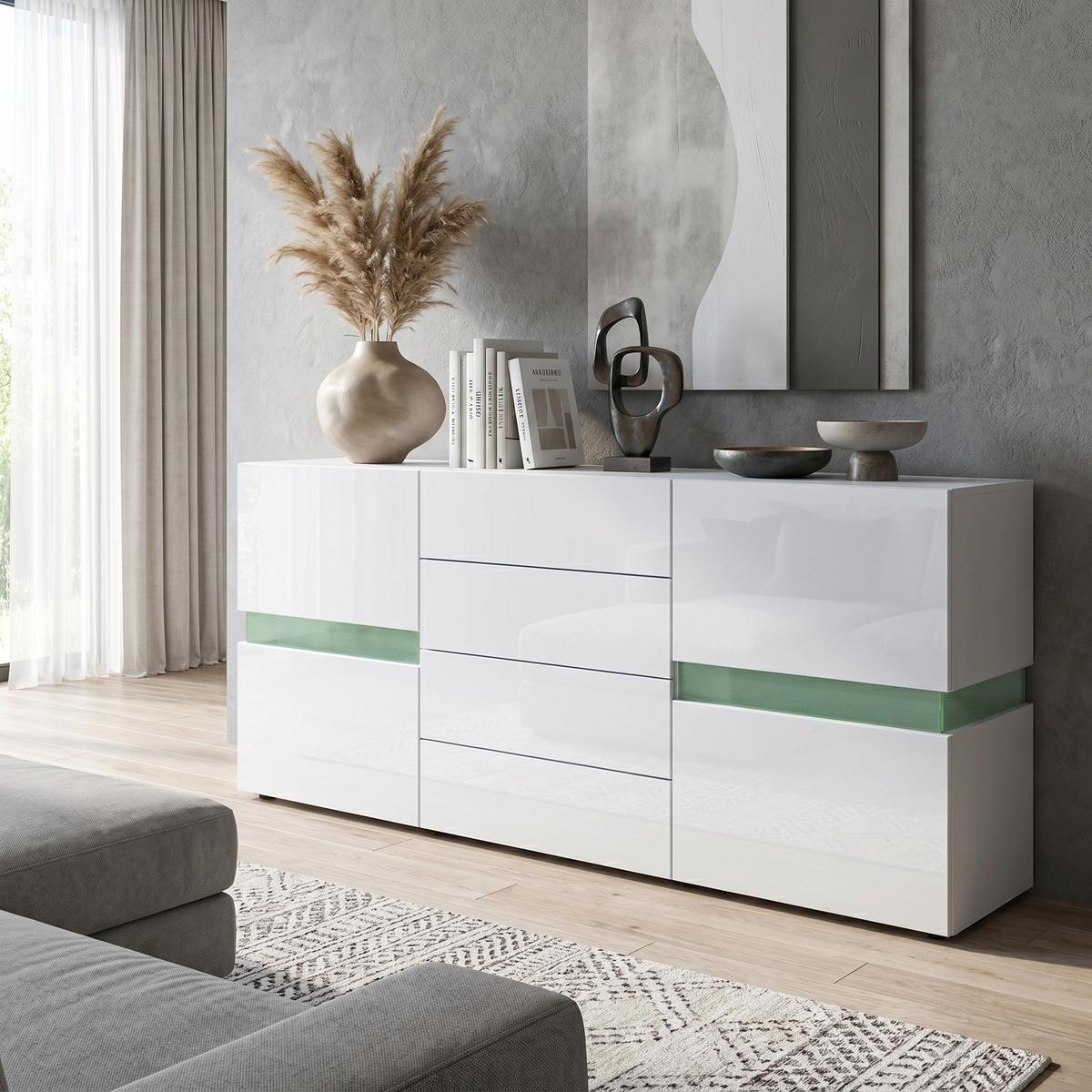 SIDEBOARD Flow Weiß - Weiß Hochglanz, Holzwerkstoff (177/75/39cm) - Vladon