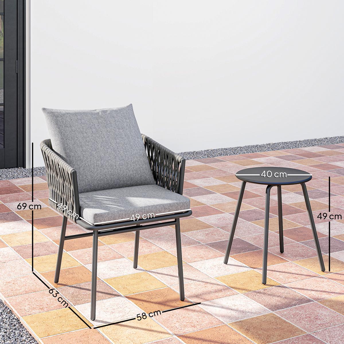 RATTAN-BISTROSET 3er Set Stahl PE-Rattan Grau - Grau, Textil/Metall - Outsunny